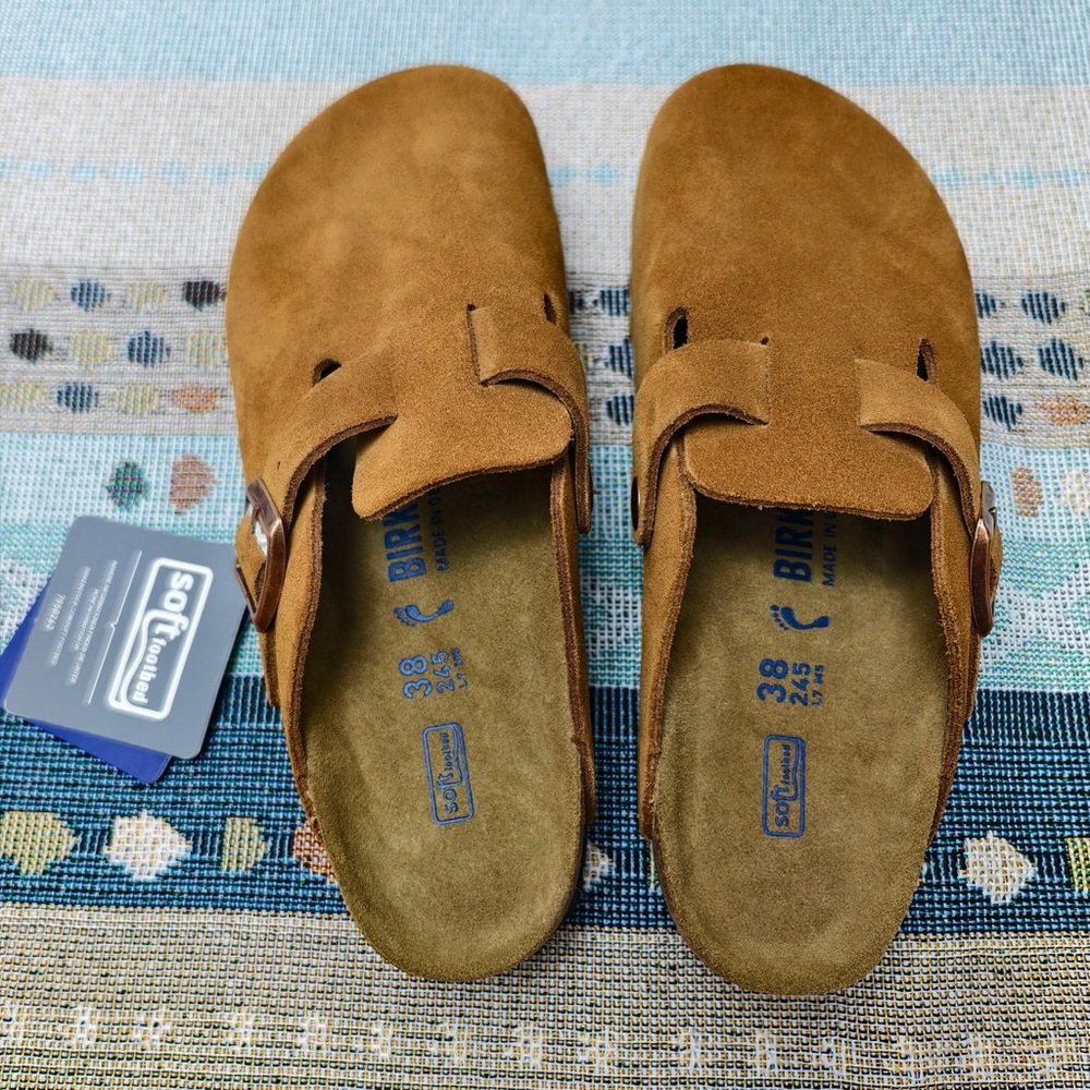 Birkenstock Mink Boston Suede Shoes | Women's Narrow Fit - Picture 2 of 6